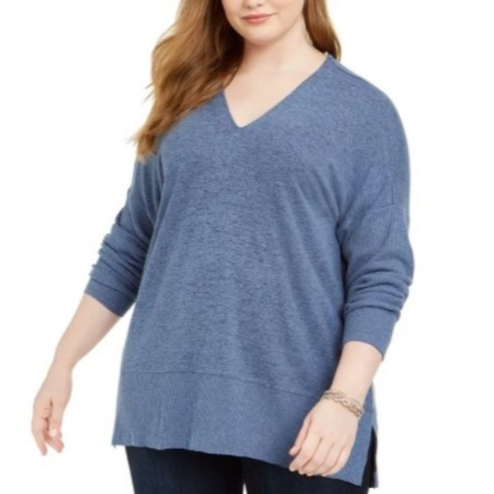 Style & Co Plus Heathered-Knit Sweater 0X Blue